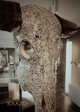Kaazo South Africa Ostrich Eggshell Mosaic Buffalo Skull